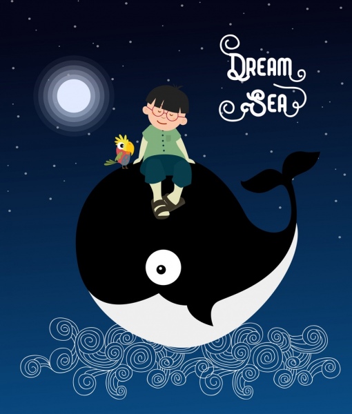 dream background kid whale icon cartoon design