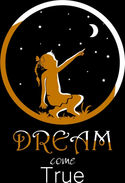 dream banner night stars crescent background girl icon 