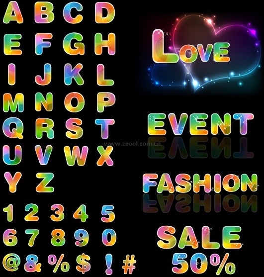 dream colorful letters and numbers vector