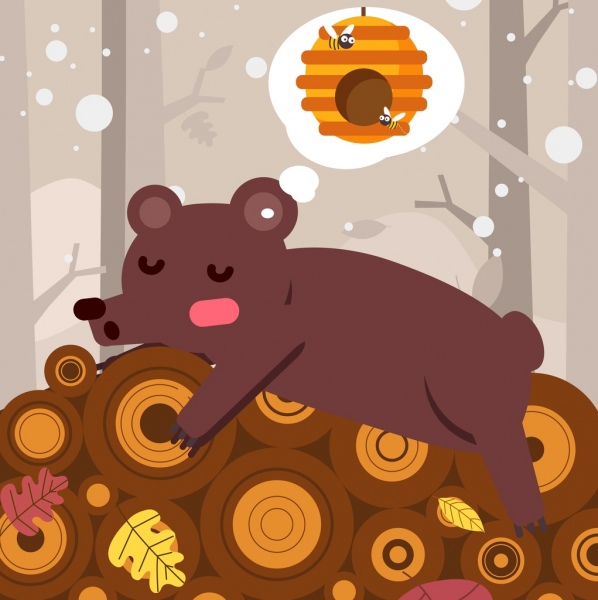 dreaming background sleeping bear honeycomb thought bubble icons