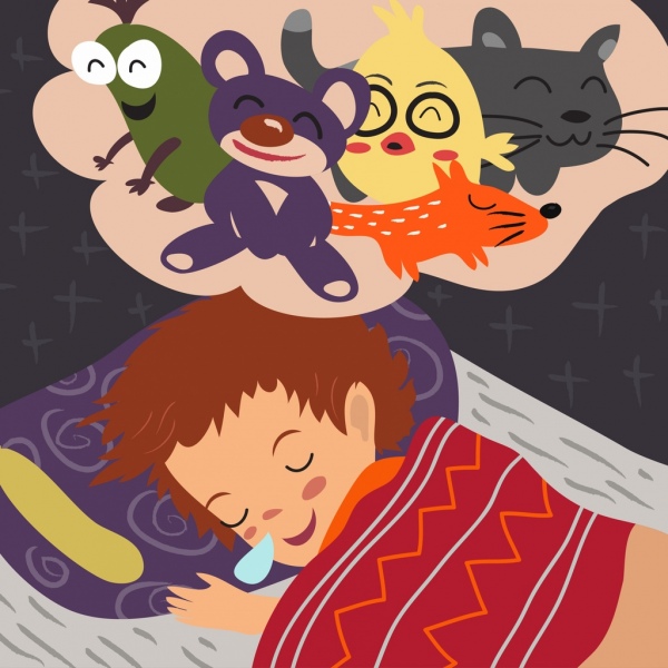 dreaming background sleeping kid cute animals icons