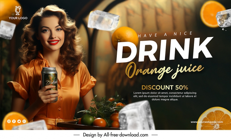 drink orange juice banner template elegant dynamic realistic