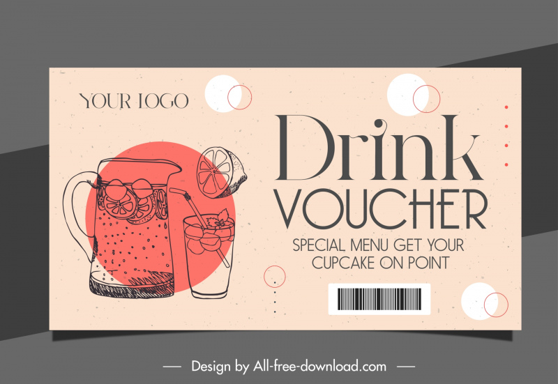 drink voucher template flat handdrawn retro