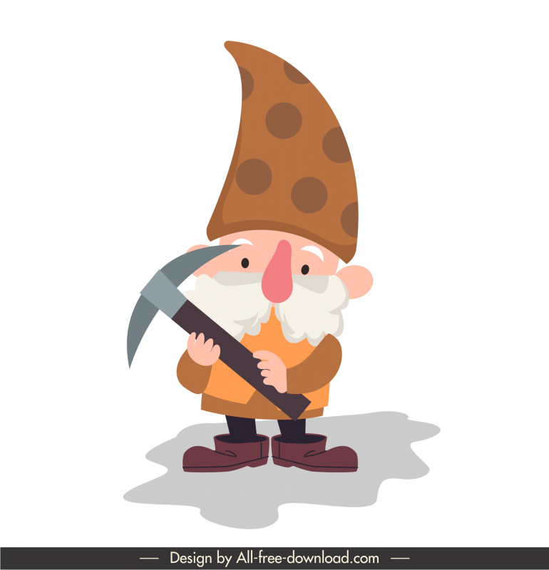  dwarf cartoon character icon tiny old man with tools sketch