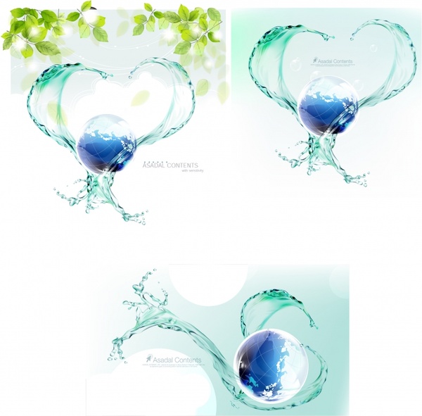 ecological background globe water splash leaf icons decor
