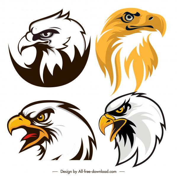 eagle head icons flat handdrawn sketch
