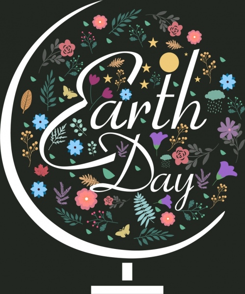 earth day background colorful floral decoration globe sketch