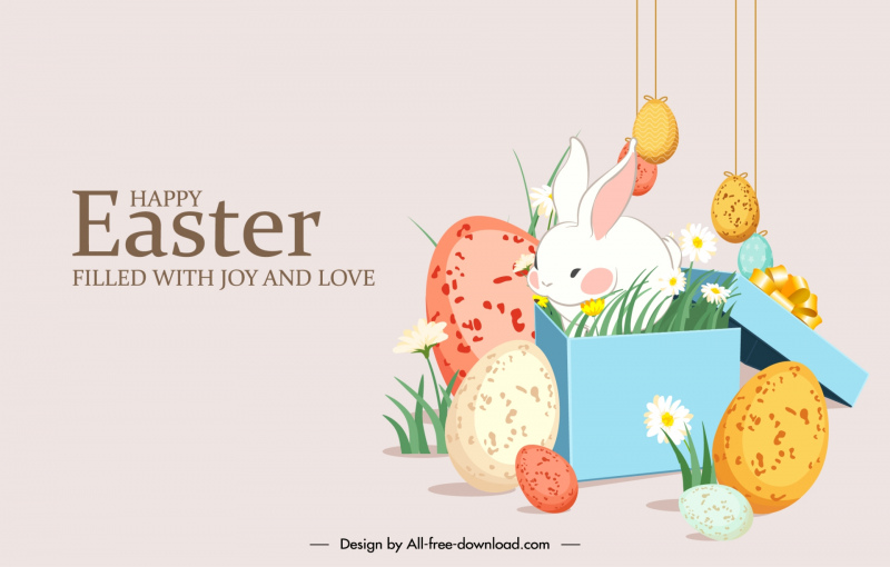 easter background aesthetic template cute bunny box eggs flora
