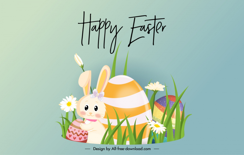 easter background aesthetic template cute cartoon bunny eggs flowers
