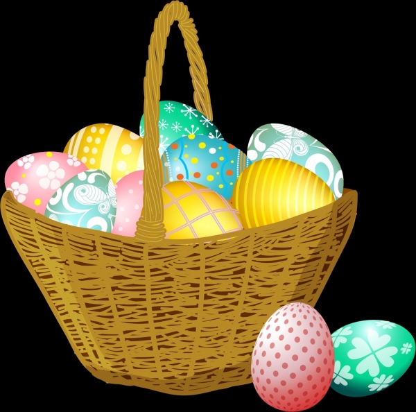 easter background basket colorful eggs icons decor