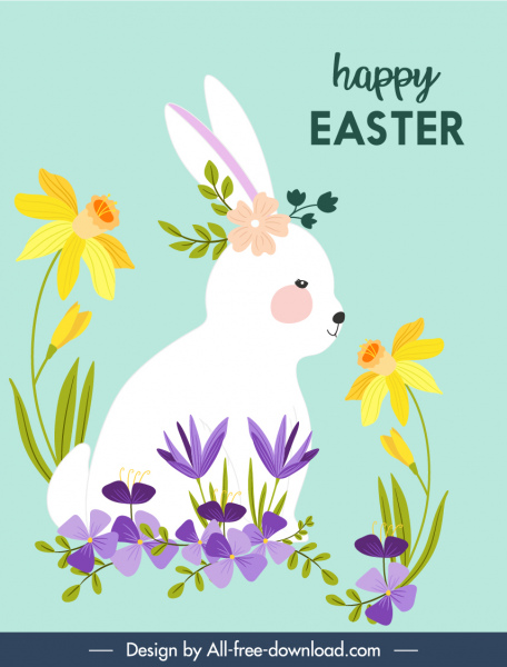 easter banner template flat rabbit flowers colorful classic
