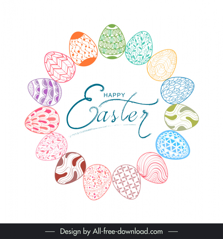 easter  card design elements calligraphy eggs hand draw outline 