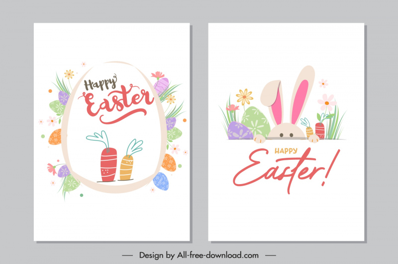 easter card template cute bunny carrot flowers eggs decor