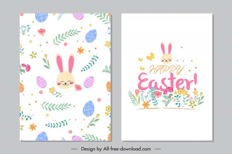 easter card template cute bunny flowers eggs decor