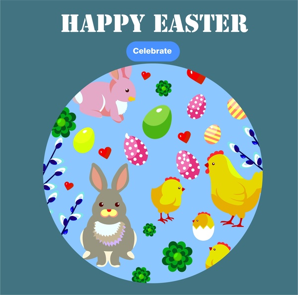 easter card template illustration with symbols in round