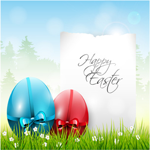easter color egg and green grass vector