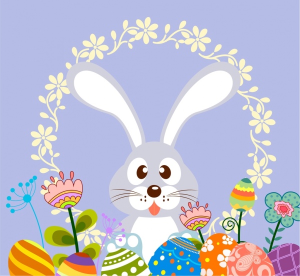 easter decorative background cute bunny colorful eggs icons