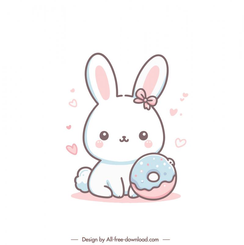easter design elements cute rabbit donut handdrawn 
