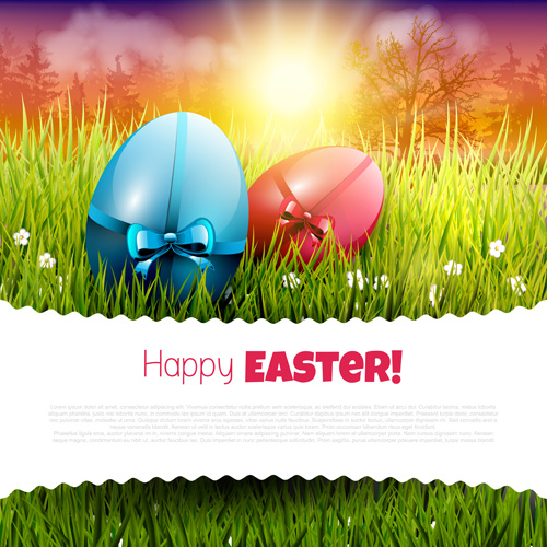 easter egg with grass background art vector