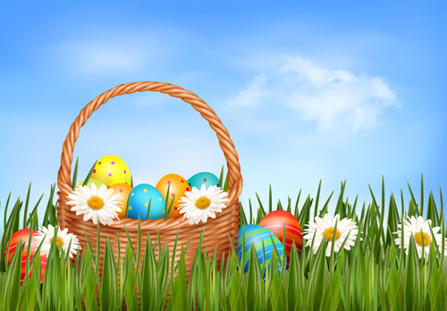easter eggs and basket vector
