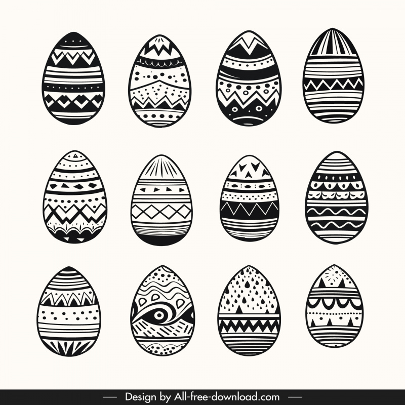  easter eggs design elements collection classic flat decor