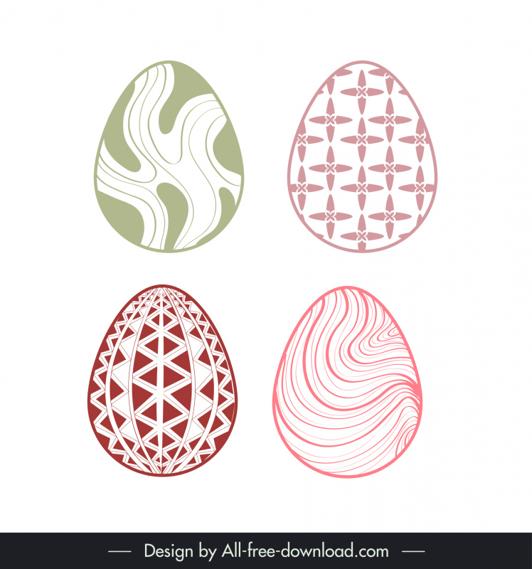 easter eggs icons sets flat classical curves repeating shapes outline 