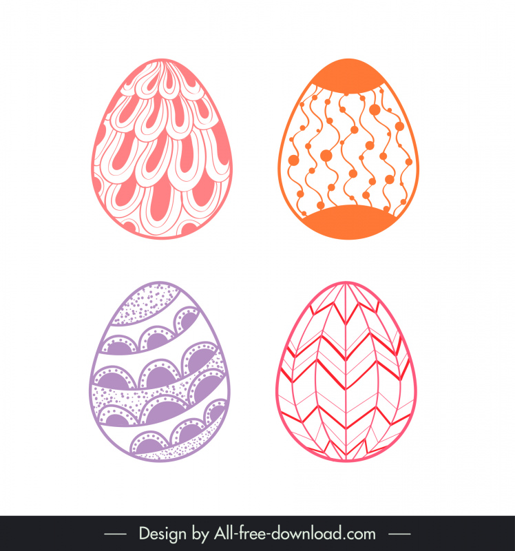 easter eggs icons sets flat classical repeating handdrawn pattern
