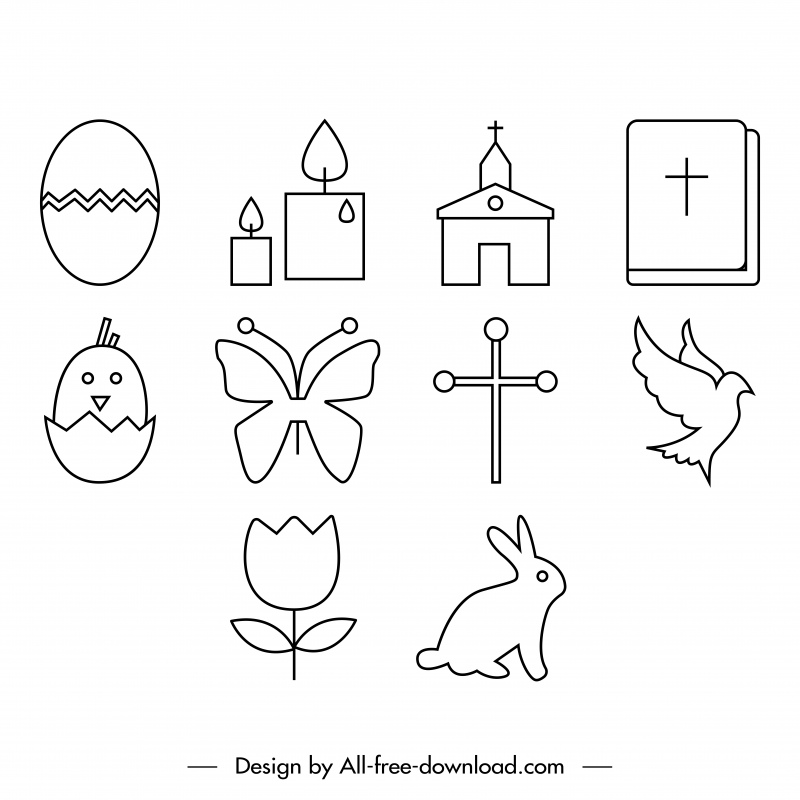 easter icon sets flat handdrawn symbols sketch