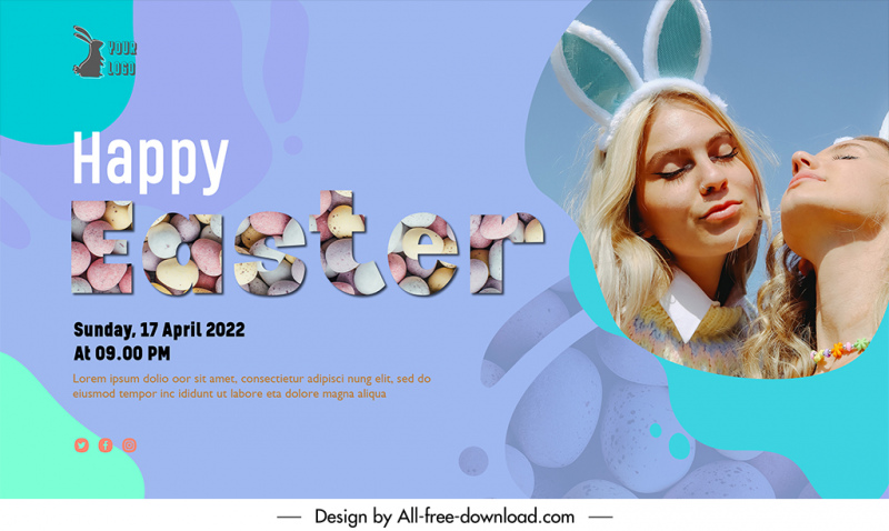 easter party banner templates realistic women easter eggs decor