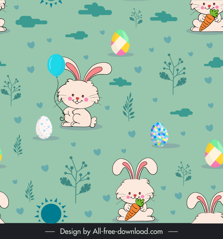 easter pattern template cute rabbit plants eggs repeating design