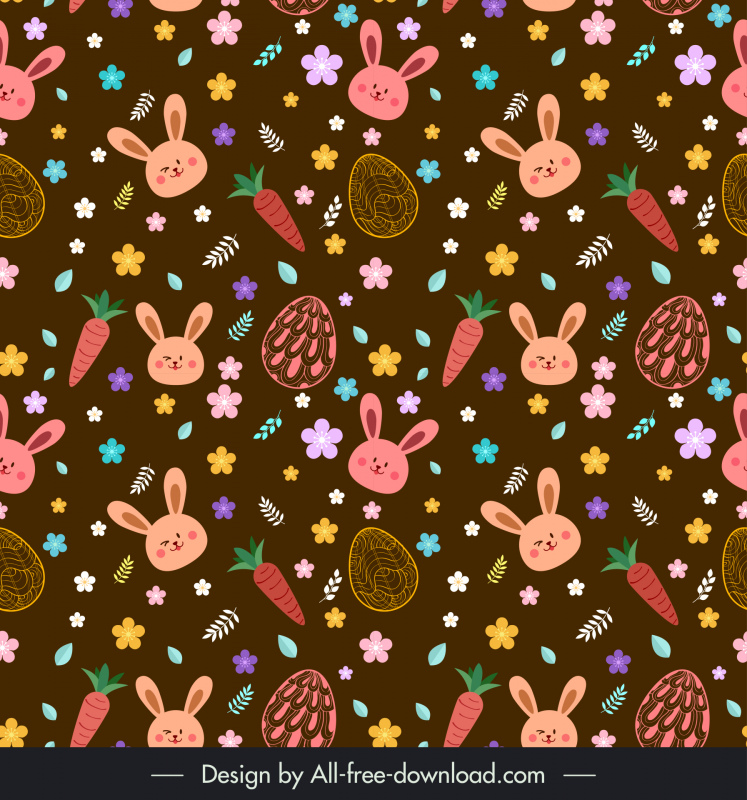  easter pattern template rabbit heads eggs carrot flowers decor