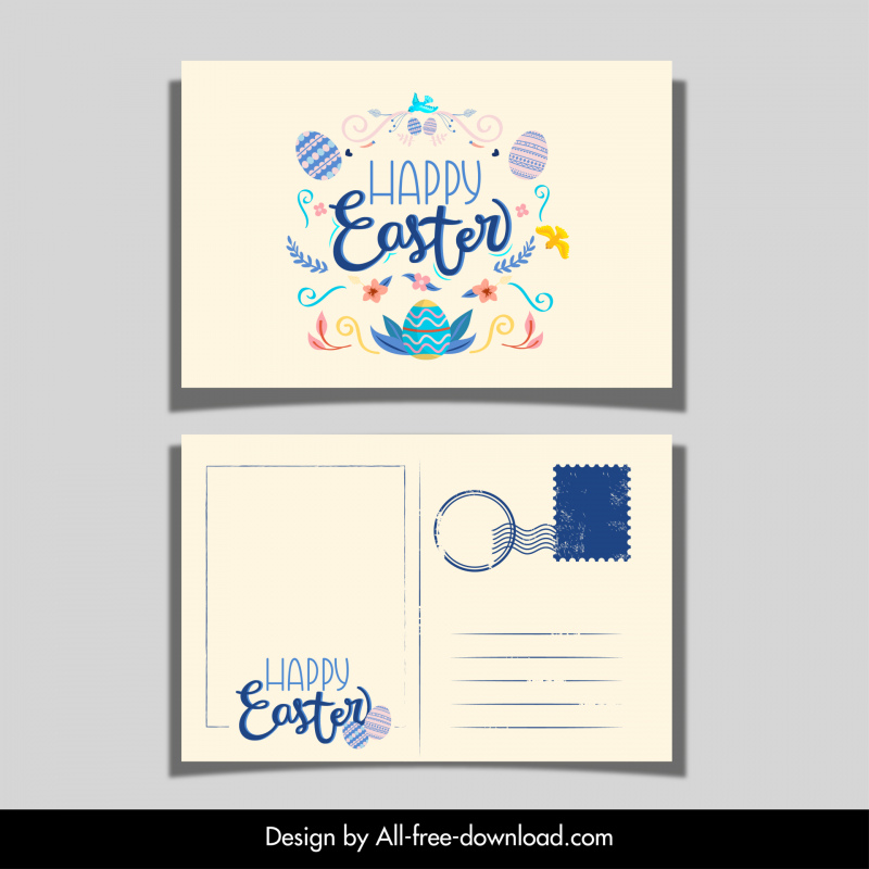 easter postcard template flat classical eggs floras