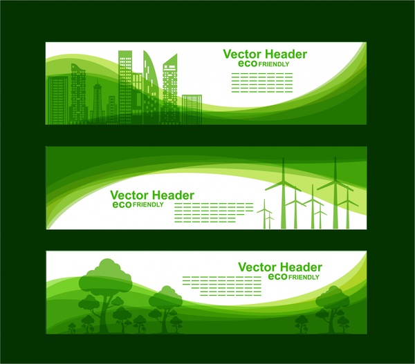 eco banner sets green city tree curves style