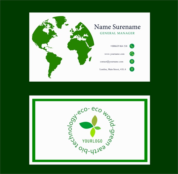 eco business card green map circle words design