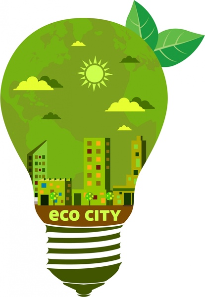 eco city logo vignette green city in bulb 