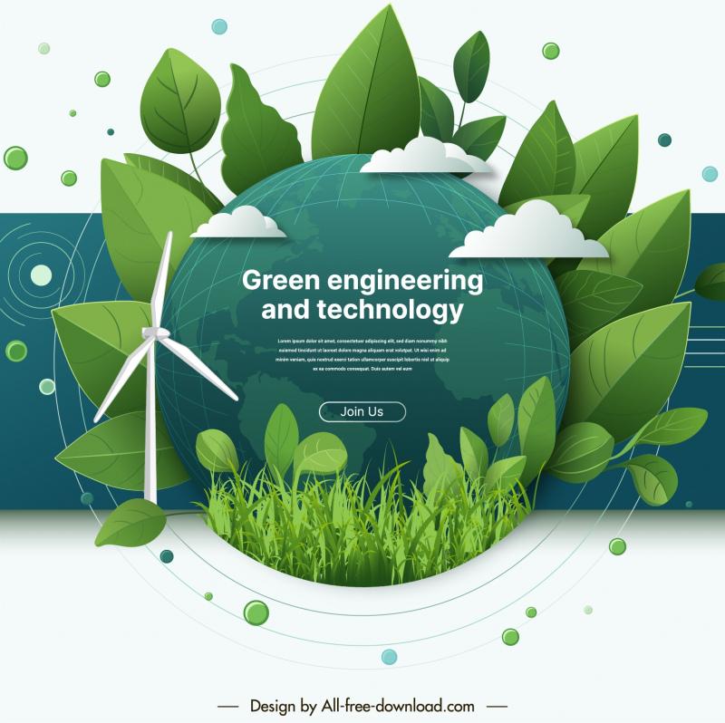 eco clean website template modern globe leaves clouds decor 