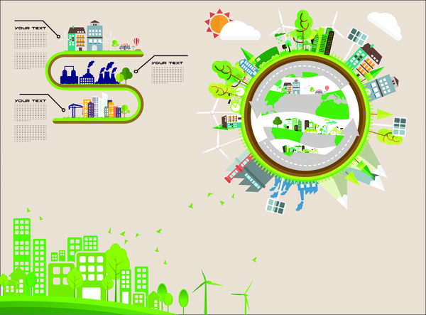 eco infographic design with green city and circle