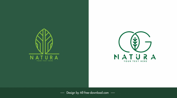 eco logo templates green flat leaf sketch