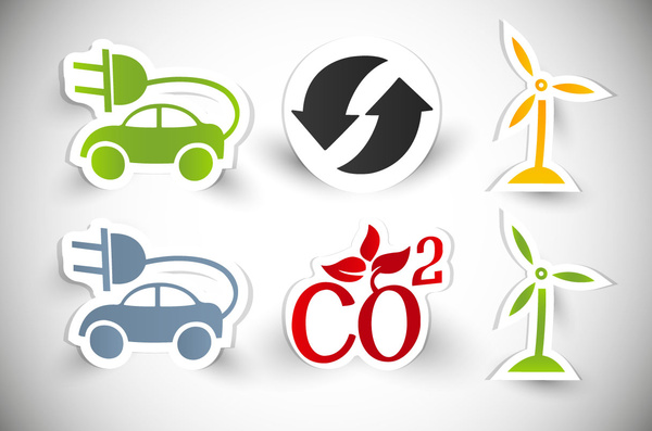 eco saving icons design with sticker style