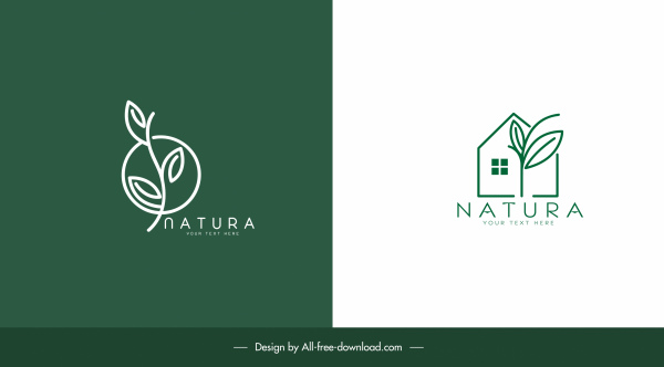 ecological logotypes house leaf sketch green flat design