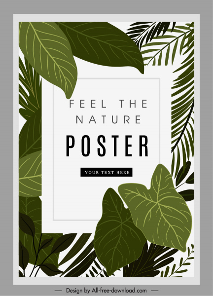 ecological poster template classic green leaves decor