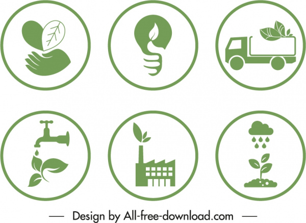 ecological signs templates green flat symbols sketch 