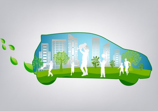 ecology background car human icons silhouette green decor