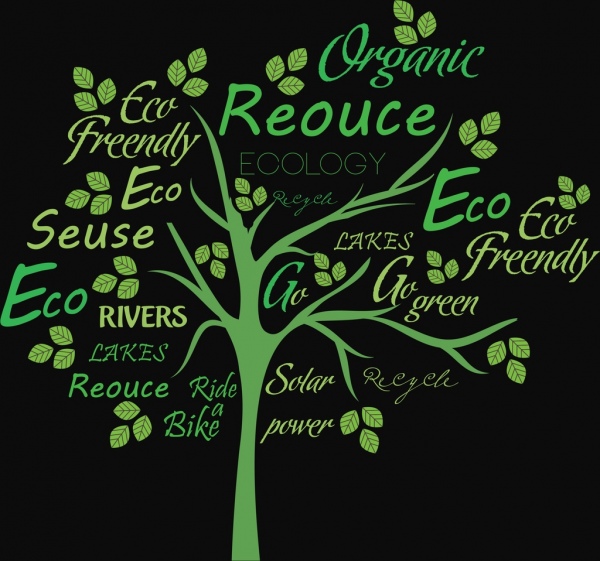 ecology banner dark green design tree texts decoration