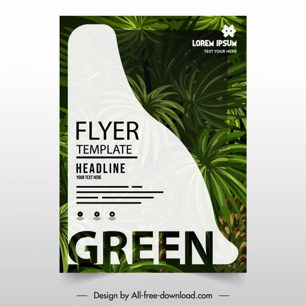 ecology flyer cover template elegant green leaves decor