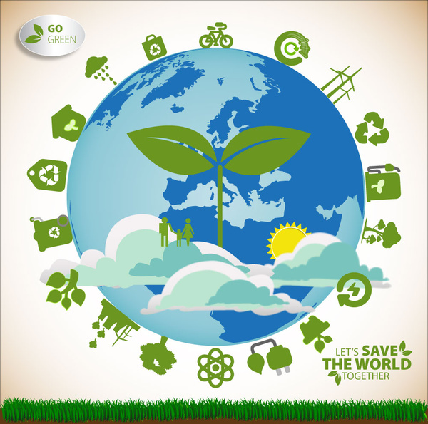 ecology saving banner with earth illustration