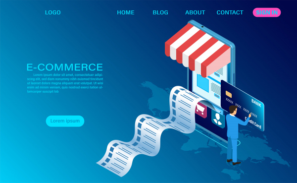 ecommerce shopping online with mobile vector 3d isometric template