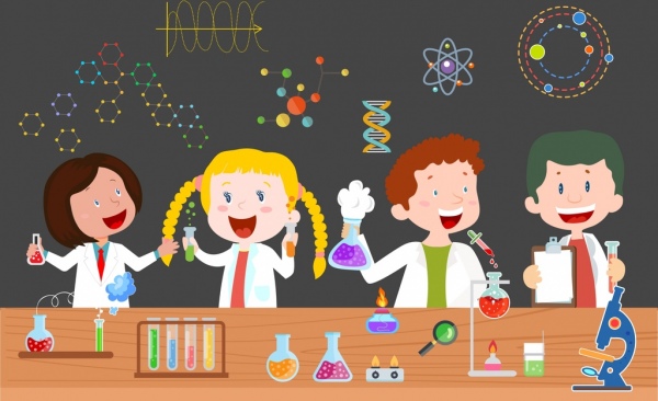 education background children lab tools icons cartoon characters