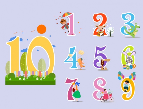 education background colorful number cartoon characters decor 
