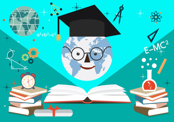 education banner illustration with cute snowman and books